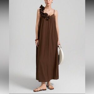 3D Floral Brown Maxi Dress